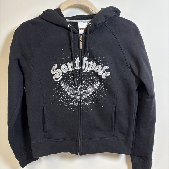 Y2K Southpole Streetwear Graphic Bling Hoodie Black Zip Up Youth Lg - Picture 1 of 12